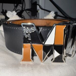 MCM Black and Orange Belt with Silver Buckle